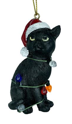 Imagem de Enfeite de Natal December Pets Black Cat com chapéu de Papai Noel
