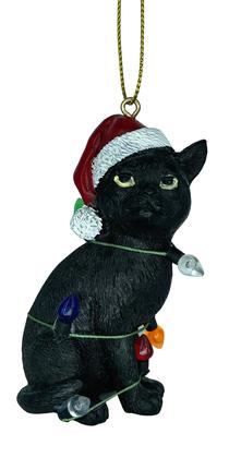 Imagem de Enfeite de Natal December Pets Black Cat com chapéu de Papai Noel