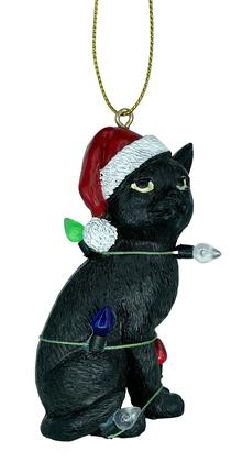 Imagem de Enfeite de Natal December Pets Black Cat com chapéu de Papai Noel