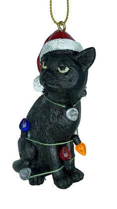 Imagem de Enfeite de Natal December Pets Black Cat com chapéu de Papai Noel
