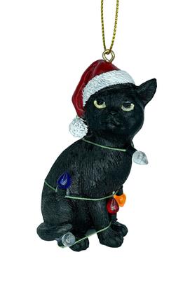Imagem de Enfeite de Natal December Pets Black Cat com chapéu de Papai Noel