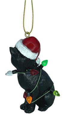 Imagem de Enfeite de Natal December Pets Black Cat com chapéu de Papai Noel