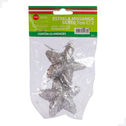 Imagem de Enfeite de Natal Estrela Missanga Silver 7cm c/ 2 Unidades Magizi
