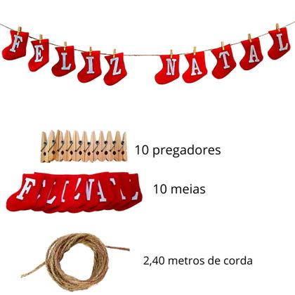 Imagem de Enfeite De Natal Varal Pregador Meia Com Letras Feliz Natal