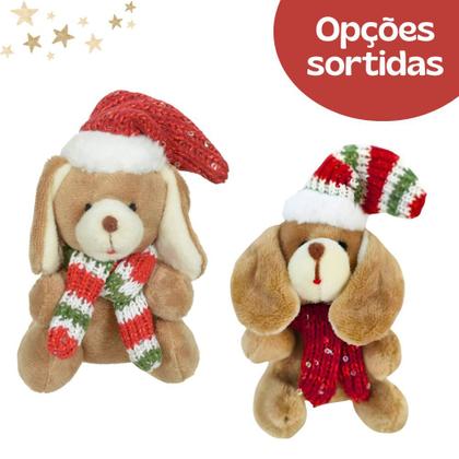 Imagem de Enfeite de Pendurar Pendente Cachorro c/Gorro Cacheco Verde Vermelho Sortido 15x8cm Cromus