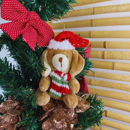 Imagem de Enfeite de Pendurar Pendente Cachorro c/Gorro Cacheco Verde Vermelho Sortido 15x8cm Cromus