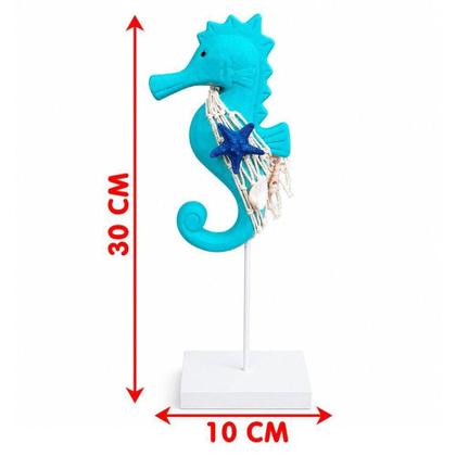 Imagem de Enfeite Decorativo Cavalo Marinho Kit 2 Peças em Madeira Azul Estilo Praia para Mesa 30cm