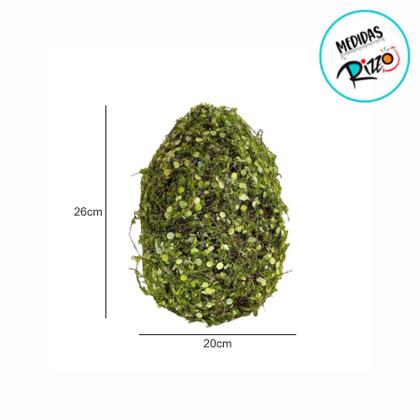 Imagem de Enfeite Decorativo de Páscoa - Ovo Rústico com Folhas Verdes - 26cm - 1 unidade - Cromus - Rizzo