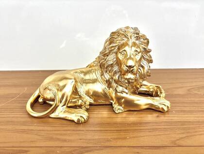 Imagem de Enfeite Decorativo De Resina Leão Dourado Luxo 21 Cm Dourado