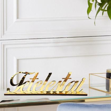 Imagem de Enfeite Decorativo Palavra Tetelestai Acrílico Espelhado Dourado Decoração Elegante