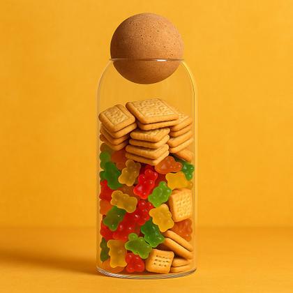 Imagem de Enfeite Decorativo Pote de Vidro Redondo para Mantimentos com Tampa Bola de Cortiça 1300ml - Bons Ch