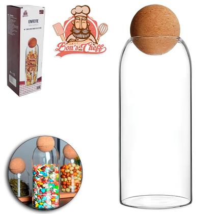 Imagem de Enfeite Decorativo Pote de Vidro Redondo para Mantimentos com Tampa Bola de Cortiça 1300ml - Bons Ch