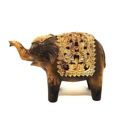 Imagem de Enfeite Elefante Decorativo Poliresina Centro Mesa Objeto Decoração Cultura Oriental Indiano Escultura Efeito Madeira Estatua da Foturna 