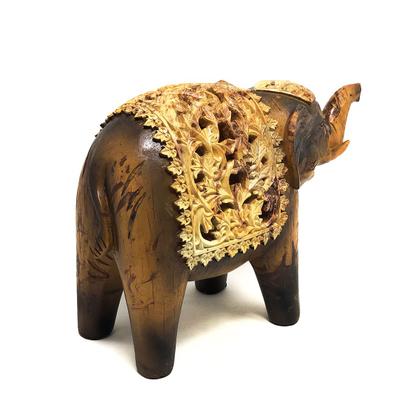 Imagem de Enfeite Elefante Decorativo Poliresina Centro Mesa Objeto Decoração Cultura Oriental Indiano Escultura Efeito Madeira Estatua da Foturna 