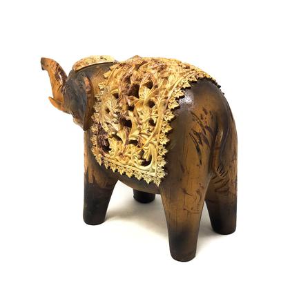 Imagem de Enfeite Elefante Decorativo Poliresina Centro Mesa Objeto Decoração Cultura Oriental Indiano Escultura Efeito Madeira Estatua da Foturna 
