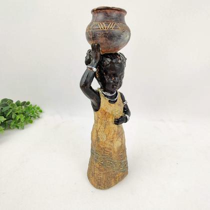 Imagem de Enfeite Estátua Africana Com Vaso Na Cabeça 25x8x6cm Resina