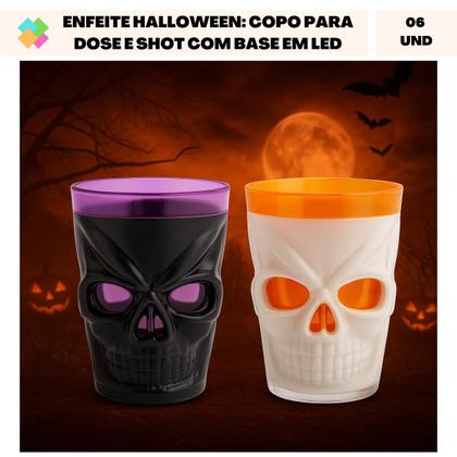 Imagem de Enfeite Halloween: Copo para Dose e Shot com Base em Led Caveira (6 Und)
