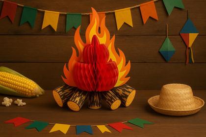 Imagem de Enfeite Junino Fogueira Papel 3D 30cm Festa Junina Decoração
