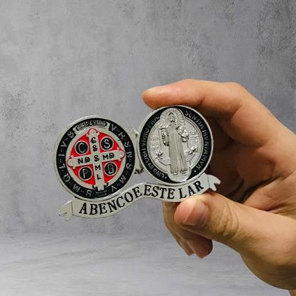 Imagem de Enfeite Medalha De São Bento Mesa Metal Prateado