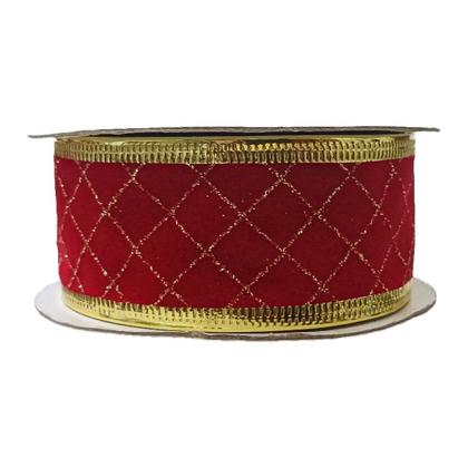 Imagem de Enfeite Natal Fita Aramada Cromus Xadrez Vermelho E Verde 9m