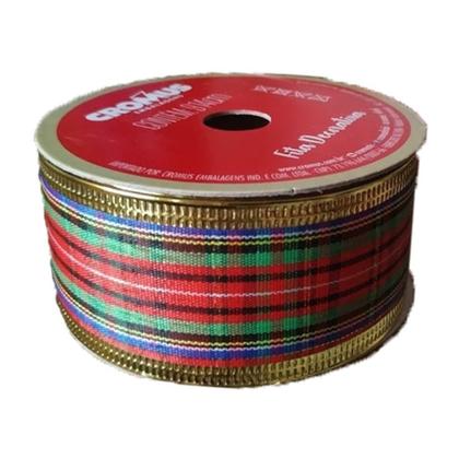 Imagem de Enfeite Natal Fita Aramada Cromus Xadrez Vermelho E Verde 9m