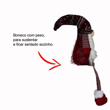 Imagem de Enfeite Natalino Boneco Gnomo De Pelúcia Com Gorro E Barba Vermelho