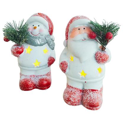 Imagem de Enfeite Natalino de Cerâmica com Led Papai Noel / Boneco de Neve com Arranjo 8,3x6,5x12,7cm