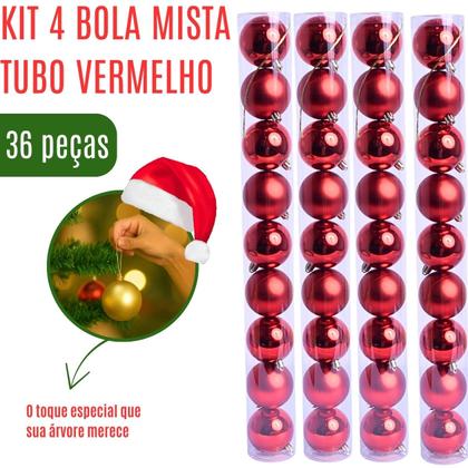 Imagem de Enfeite Natalino Kit 36 Bolas Cordão Fosca e Brilhante Ideal Árvore Decoração Elegante Natal Mesa Guirlanda Arranjo Bolinha