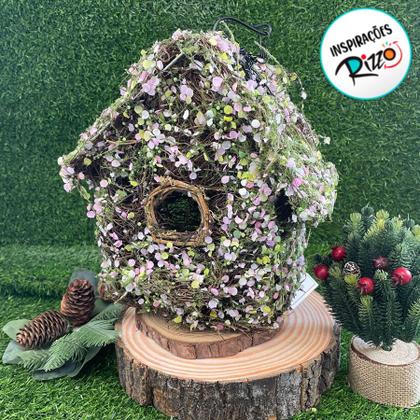 Imagem de Enfeite para Pendurar Rústico - Casa de Passarinho de Folhas Coloridas - 27cm - 1 unidade - Cromus - Rizzo