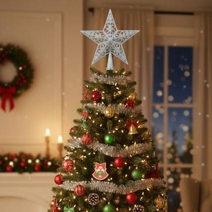 Imagem de Enfeite Ponteira Estrela Vazada 21cm Prateado Árvore Natal Prateado Estrela Vazada Glitter