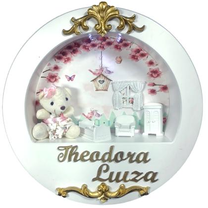 Imagem de Enfeite Porta Maternidade Cenário Nicho Led + nome - JARDIM BRANCO E DOURADO
