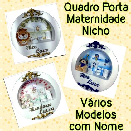 Imagem de Enfeite Porta Maternidade Cenário Nicho Led + nome - JARDIM BRANCO FLORIDO E DOURADO