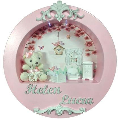 Imagem de Enfeite Porta Maternidade Cenário Nicho Led + nome - JARDIM ENCANTADO ROSA E BRANCO