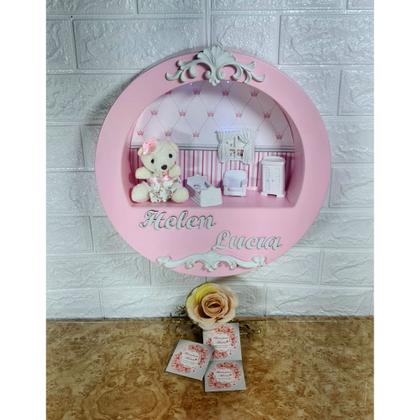 Imagem de Enfeite Porta Maternidade Cenário Nicho Led + nome - PRINCESA ROSA E BRANCO