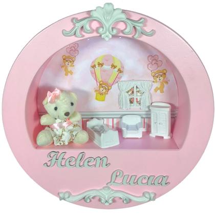 Imagem de Enfeite Porta Maternidade Cenário Nicho Led + nome - URSINHA BALÃO ROSA E BRANCO