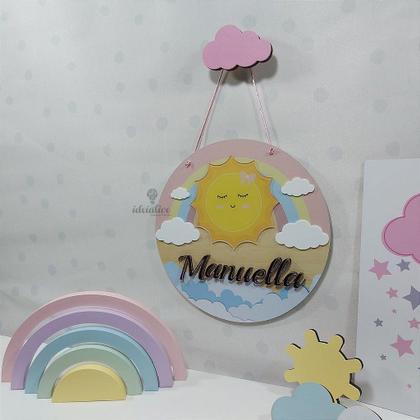 Imagem de Enfeite Porta Maternidade Sol e Nuvens com Aplique em 3D - 25 cm de Diâmetro