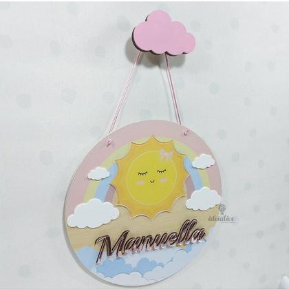 Imagem de Enfeite Porta Maternidade Sol e Nuvens com Aplique em 3D - 25 cm de Diâmetro