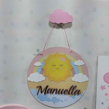 Imagem de Enfeite Porta Maternidade Sol e Nuvens com Aplique em 3D - 25 cm de Diâmetro