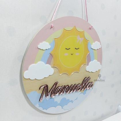Imagem de Enfeite Porta Maternidade Sol e Nuvens com Aplique em 3D - 25 cm de Diâmetro