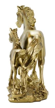 Imagem de Enfeite Rack Estante Sala Cavalos Mãe Filhote Dourados 26cm