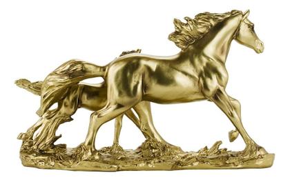 Imagem de Enfeite Rack Estante Sala Cavalos Mãe Filhote Dourados 26cm