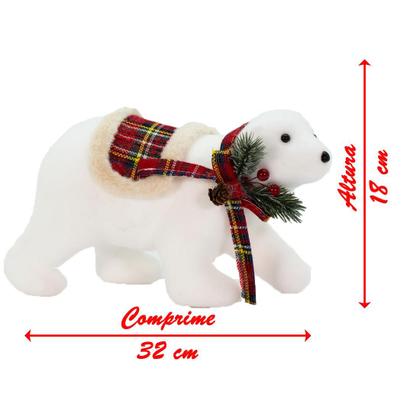 Imagem de Enfeite Ursinho Polar Natalino Cachecol Xadrez Dupla 11x18cm