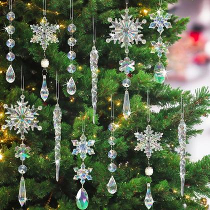 Imagem de Enfeites de Natal GuassLee Crystal Snowflake Icicle x18