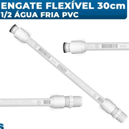 Imagem de Engate Flexível 30cm X 1/2 Água Fria Pvc Astra Rabicho Bidê Pia Caixa de Descarga Acoplada Lavatório