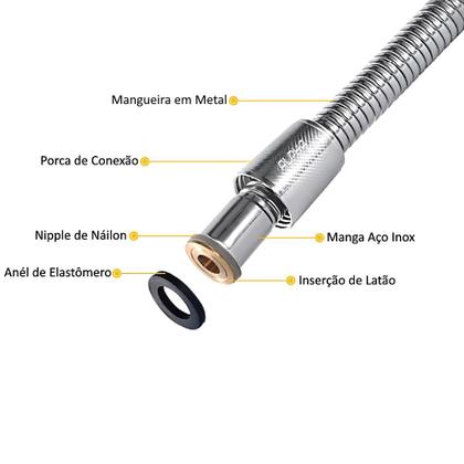 Engate Flexível Mangueira Chuveirinho Ducha Higiênica 150 Cm - ALPHA HIDROMETAIS Imagem de Engate Flexível Mangueira Chuveirinho Ducha Higiênica 150 Cm