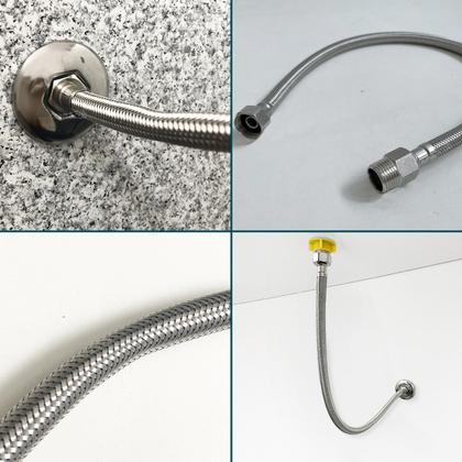 Imagem de Engate Mangueira Flexível Trançado 60cm Aço Inox Macho Femea 1/2 Ligação Entrada De Agua Quente Fria