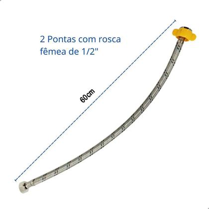 Imagem de Engate Rabicho Mangueira Flexivel 60Cm Trançado Resistente Pia Torneira Cozinha Banheiro Casa Lavabo