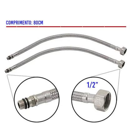 Imagem de Engate Rabicho Par Flexível 80cm Monocomando Misturador Água Quente Fria Torneira Grande Comprido Mangueira Banheiro Cozinha