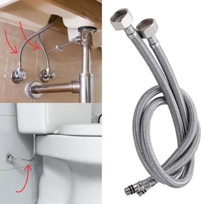 Imagem de Engate Rabicho Par Flexível 80cm Monocomando Misturador Água Quente Fria Torneira Grande Comprido Mangueira Banheiro Cozinha