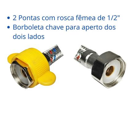 Imagem de Engate Rabicho Par Mangueira Flexivel Misturador Conexao Femea Agua Fria Quente Moconomando Torneira Pia Banheiro Lavabo Cozinha Lavanderia